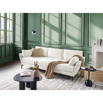 Pohovka Pohovka bílá látka buklé čalounění kovové nohy 4 sedadla hustě polstrovaný nábytek v minimalistickém stylu obývací pokoj Beliani