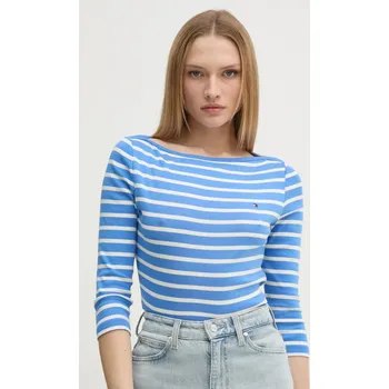 Bavlněné tričko s dlouhým rukávem Tommy Hilfiger modrá barva, WW0WW40589 55B, vel. S