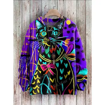 Dámský svetr Svetr s 3D potiskem vlk a další zvířata CS411 Velikost: 4XL, Barva (Varianta): Svetr 14