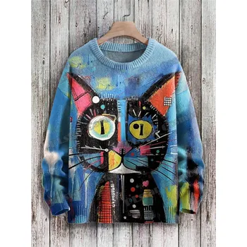 Dámský svetr Svetr s potiskem 3D kočka CS417 Velikost: S, Barva (Varianta): Svetr 7