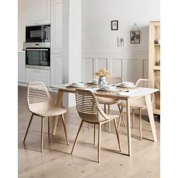 Sada 4 jídelních židlí béžová syntetický sedák kovové nohy moderní jednoduché minimalistické sezení Beliani