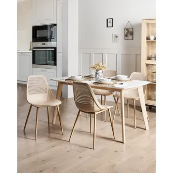 Sada 4 jídelních židlí béžová syntetický sedák kovové nohy koderní jednoduché minimalistické sezení Beliani