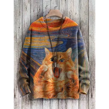 Dámský svetr Svetr s celoplošným potiskem 3D kočky CS433 Velikost: 5XL, Barva (Varianta): Svetr 15