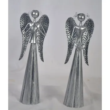 Vánoční dekorace Plechový anděl se srdíčkem 115348 31 cm stříbrný mix motivů 2 ks