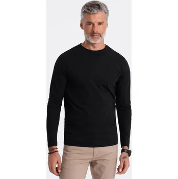 Pánské tričko BASIC s dlouhým rukávem a kulatým výstřihem - černé V1 OM-LSBL-0106 - XL