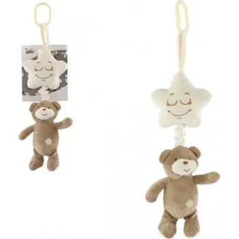 Teddies Medvěd s hvězdou plyš závěs na postýlku / kočárek - natahovací hrací strojek - 36 cm