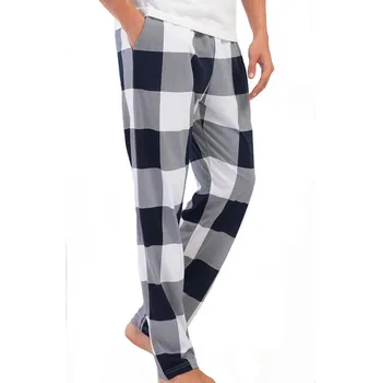 Pánské pyžamo Černo šedo bílé kostkované pyžamové kalhoty pánské z bavlny 1P1850 černá s