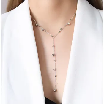 Náhrdelník B-TOP Nerezový náhrdelník s dlouhým přívěskem s perličkami Druh barvy: Stříbrná