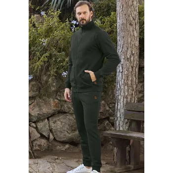 Pánské pyžamo Tmavě zelené bavlněné extra hřejivé pánské pyžamo na zip 1P1793 zelená xxl