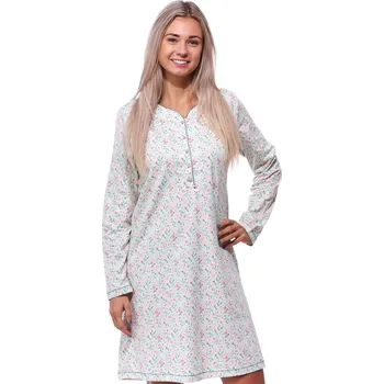 Dámské noční prádlo Zelinkavá a růžová květovaná noční košilka s knoflíky u krku pro ženy či dívky 1C3759 zelená s