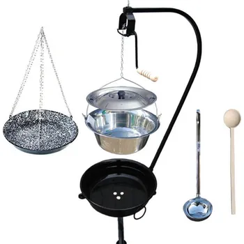 Kempingové nádobí Nerezový kotlík 15 L (1,2 mm) + smaltovaná pánev a prenosne ohniště