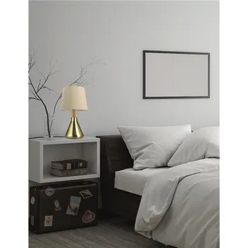 Lampička NOVALUCE Stolní lampa MONTES mosazný kov a přírodní dřevo bílé stínidlo E14 1x5W bez žárovky - NOVA LUCE NV 7605168