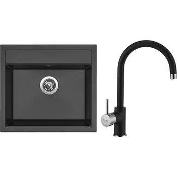 Granitový dřez Sinks Kuchyňský dřez set SOLO 560 Pureblack+ baterie VITALIA GR