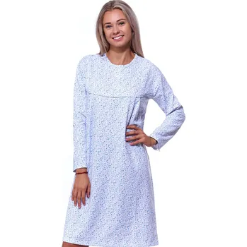 Dámská noční košile Dámská bavlněná teplá noční košilka pro ženy či dívky s dlouhými rukávy modrý vzor 1TB0034 modrá s