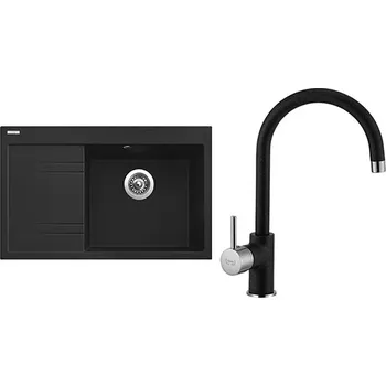 Granitový dřez Sinks Kuchyňský dřez set RIM 780 P Metalblack + baterie VITALIA GR
