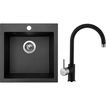 Granitový dřez Sinks Kuchyňský dřez set VIVA 455 Metalblack+ baterie VITALIA GR