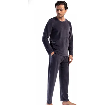 Pánské pyžamo Pyžamo pro muže, šedé pružný samet - velur - hřejivé 1TB0050 šedá s