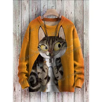 Dámský svetr Svetr s 3D potiskem kočička a pejsek CS400 Velikost: 4XL, Barva (Varianta): Svetr 13