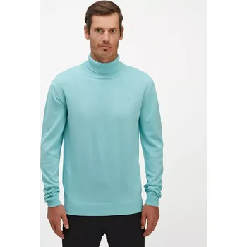 Pánský svetr Pánský vlněný rolák Merino Blend Tyrkysová XXL