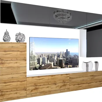 Obývací stěna Obývací stěna Belini Premium Full Version černý lesk / dub wotan + LED osvětlení Nexum 137 NEX 8/0/W/BDW/0/0/ PP