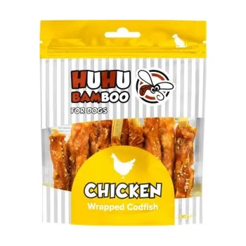 Pamlsek pro psa HUHU Dog tyčinky z tresky obal. kuře. a sezam. 250g