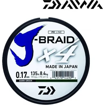 Pletená Šňůra Daiwa J-Braid 4 Tmavě Zelená 135m 0,25mm/14,4kg