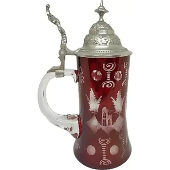 Sklenice Červeně lazurovaný korbel 500 ml Červená