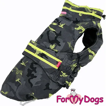 Obleček pro psa FOR MY DOGS Zimní bunda pro jezevčíky YELLOW CAMOUFLAGE, šedá se žlutými prvky Velikost: TC2