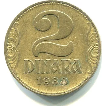 JUGOSLÁVIE. 2 dinara 1938. KM-20