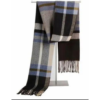 Šála Bavlissimo Pánská šála 185 x 30 cm károvaná černá modrá a hnědá