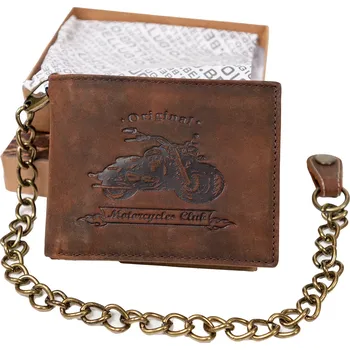 Peněženka Bellugio Pánská kožená peněženka s řetízkem v krabičce - Motorcycles club - hnědá