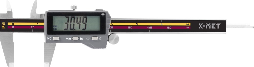 Digitální posuvné měřítko do vlhkého prostředí K-MET ICONIC Labo 150 mm, DIN 862, IP 67 - TOP QUALITY, Bluetooth (6041-97-150)
