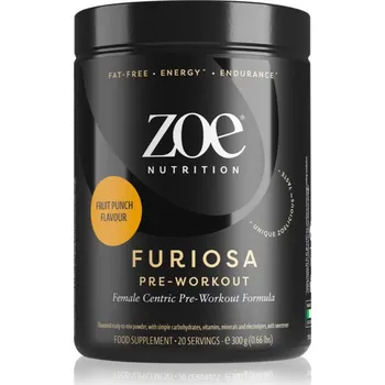 Anabolizér ZOE Furiosa Pre-Workout prášek pro podporu sportovního výkonu příchuť Fruit Punch 300 g