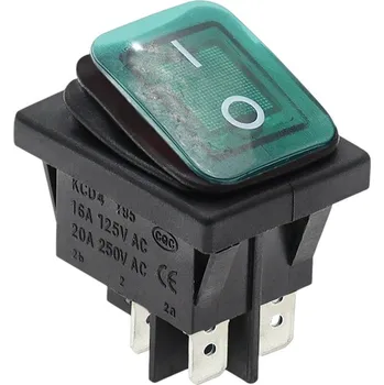 vypínač Kolébkový vypínač obdélníkový s podsvícením KCD4, IP65, 250V/16A Zelená