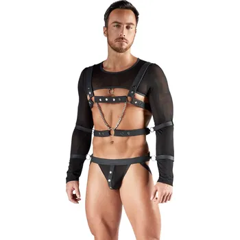 Pánské erotické prádlo Svenjoyment Crop Top, Chest Harness & Jock Set 2180502 Black Velikost L