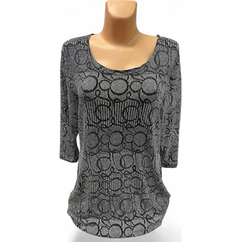 Dámská tunika Společenská halenka NATAŠA, Barva Černý podklad se stříbrem, Velikost XXXL56, Materiál 92% Pes 8% Spandex