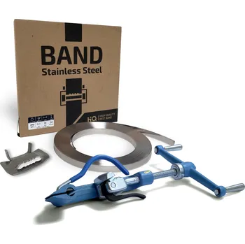 Obalový materiál Sada pro upínání UNIPACK PRO Sada: UNIPACK 10 PRO - páska B 203 L 9.5x0.64 mm 30m, spony S 253 L 9.5 mm 100ks, Upínák US 50