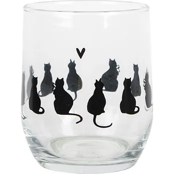 Sklenice Sklenička na vodu s kočkami a srdíčkem Dog&amp;Cat - Ø 8*9 cm / 300 ml