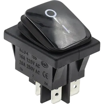 vypínač Kolébkový vypínač obdélníkový KCD4, IP65, černý 250V/16A