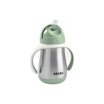 dětská jídelní sada Hrnek termoizolační s brčkem nerez 250ml Sage Green