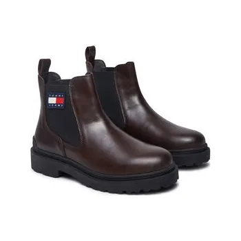 Dámská zimní obuv Tommy Jeans Kotníková obuv s elastickým prvkem Tjm Leather Chelsea Boot EM0EM01448 Hnědá 44