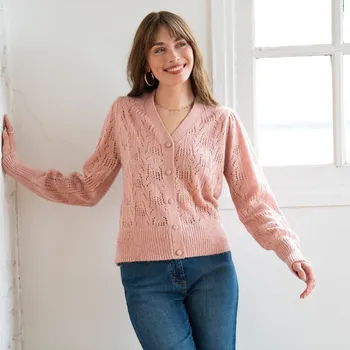 Dámský svetr Blancheporte Ažurový svetr mohérový na dotek růžová 46/48