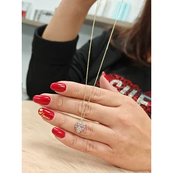 Řetízek Zlatý řetízek s přívěskem Srdce s kamenem 2,85 g Délka řetízku: 50 cm, Ryzost: 14kt (585/1000)