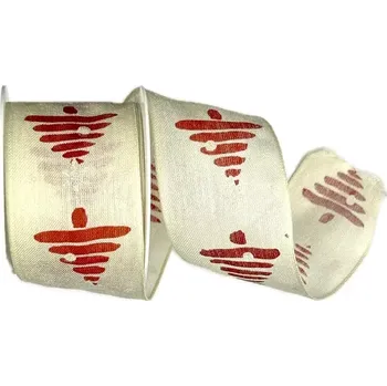 Stuha Stuha bavlněná VÁNOČNÍ STROMEK krémová 40mm x 2m(12,-Kč/m) (Vánoční stuha bavlněná, jednostranný potisk, s drátkem v lemu)