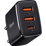 Baseus Compact rychlonabíječka, 2x USB, USB-C, PD, 3A, 30W, černá