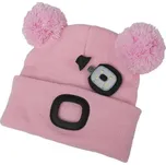 Čepice LED dětská s bambulí, 4xSMD LED, USB nabíjení, růžová, M