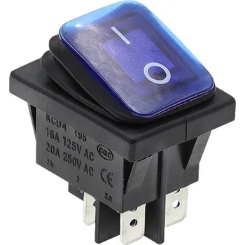 vypínač Kolébkový vypínač obdélníkový s podsvícením KCD4, IP65, 250V/16A Modrá