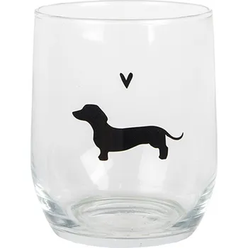 Sklenice Sklenička na vodu s jezevčíkem a srdíčkem Dog&amp;Cat - Ø 8*9 cm / 300 ml