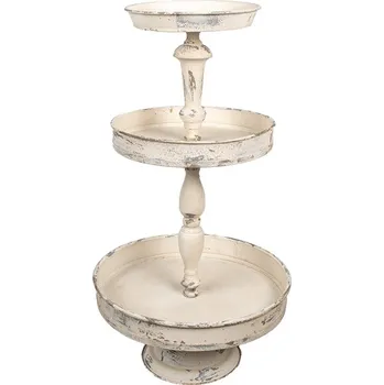 Béžový vintage kovový 3-patrový etažér Jimm - Ø 40*75 cm