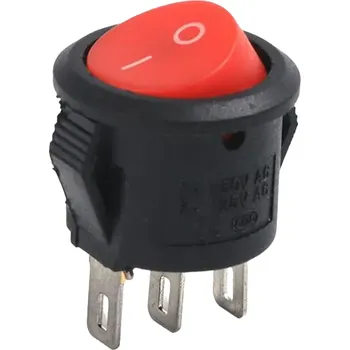 vypínač Kolébkový vypínač kulatý KCD1, 15mm, 250V/3A, 3-pin, červený